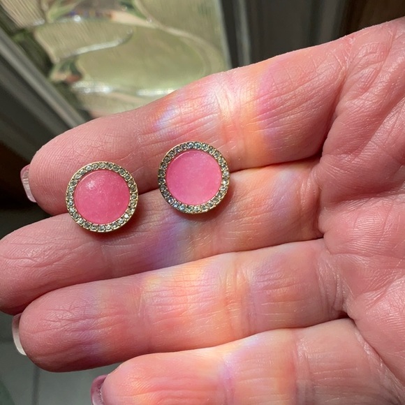 Michael Kors Pink Disc & Pave Crystal Round Gold Tone Stud Pierced Earrings - Picture 10 of 16